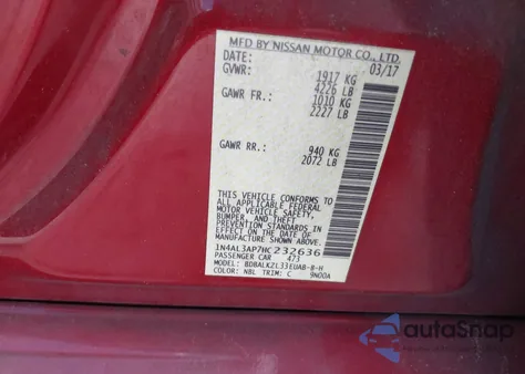 2017 Nissan Altima 2.5 Sv from USA, damaged, VIN 1N4AL3AP7HC232636